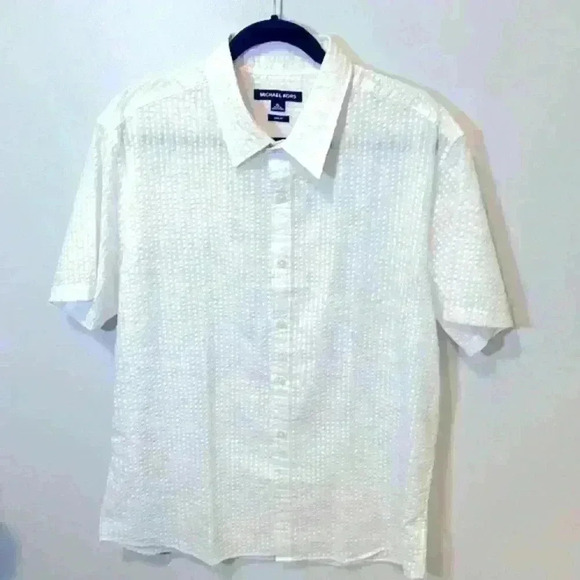 Michael Kors NWT White Short Sleeve Slim Fit 100% Cotton Textured Mens Size XL - Picture 3 of 13